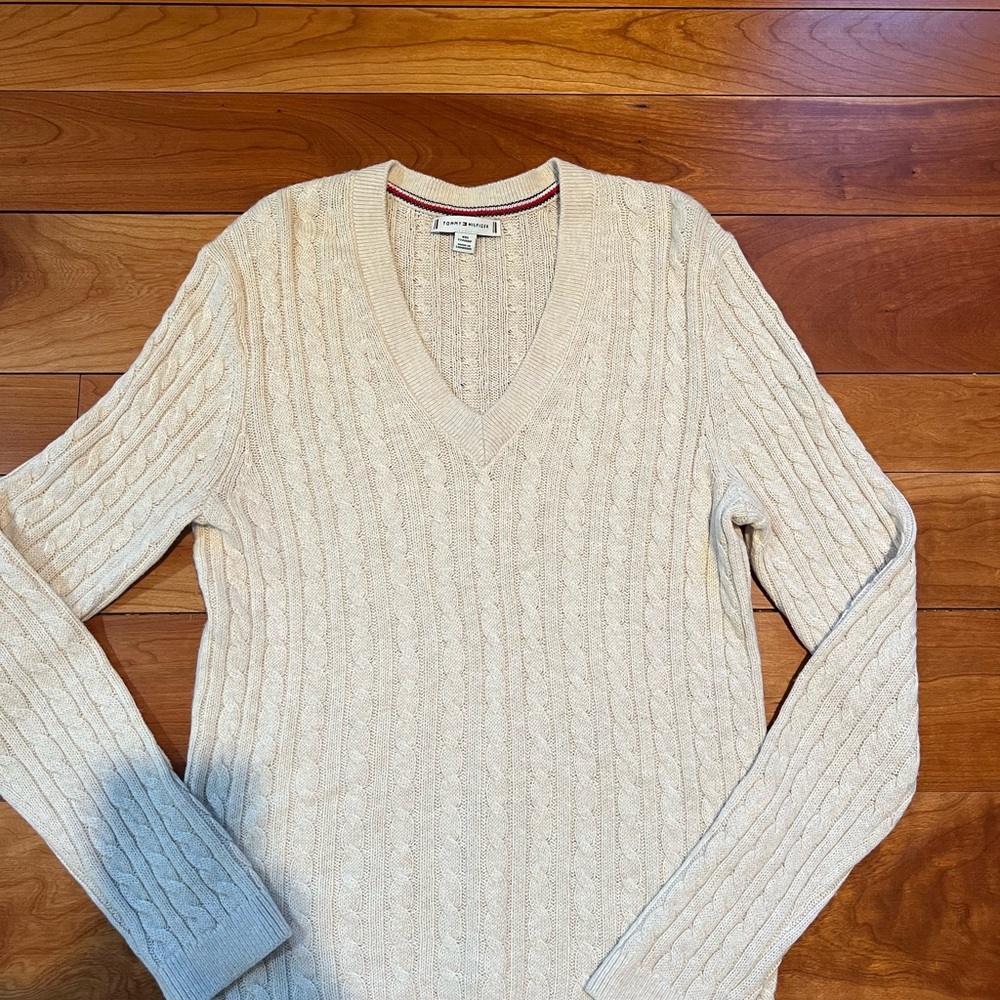 Tommy Hilfiger Beige V-Neck Sweater